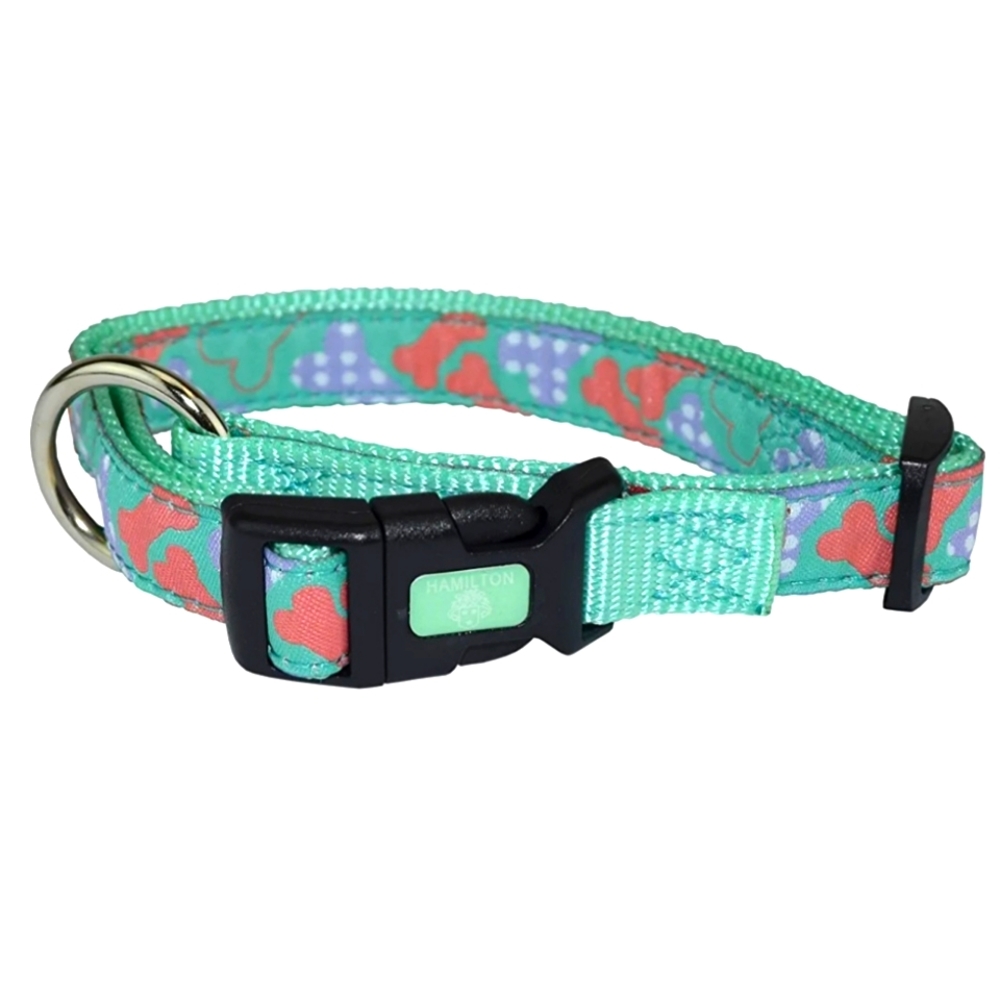 2 /$15  Hamilton Dog Collar Nylon Ribbon Overlay  18 - 26  Aqua Pastel Bones